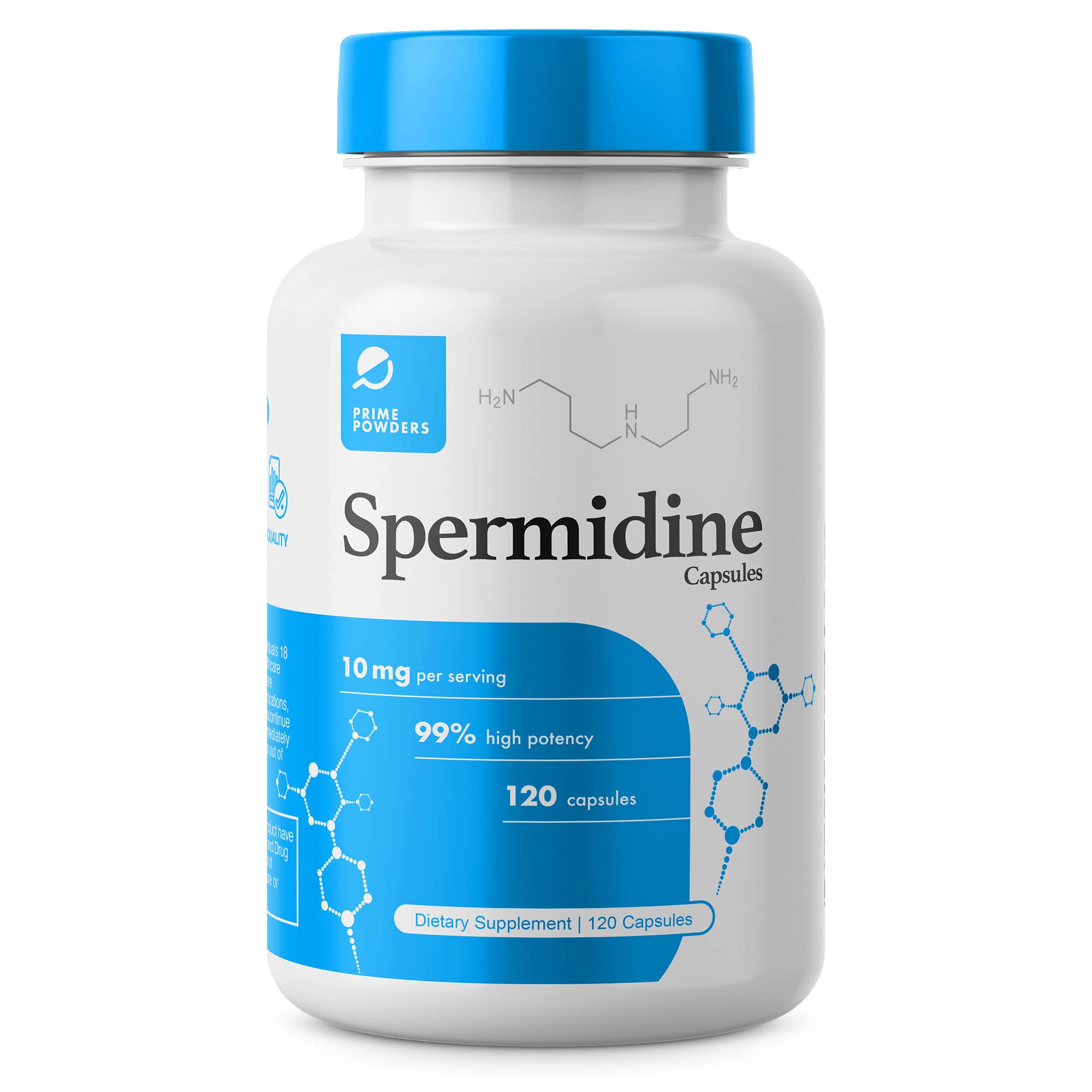Prime Powders Spermidine capsules in gluten-free bottle for daily wellness.