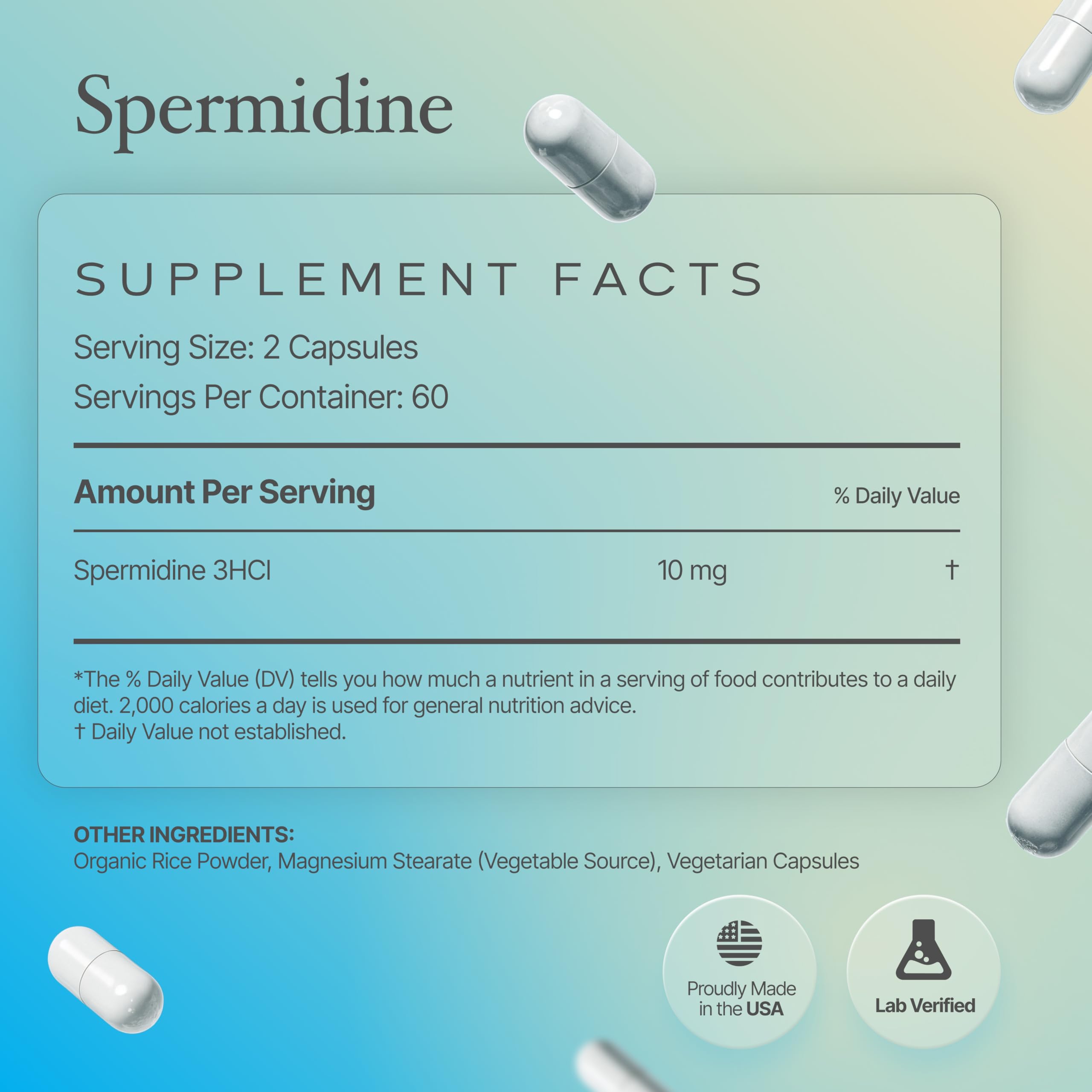 Prime Powders Spermidine label close-up highlighting 99% purity.