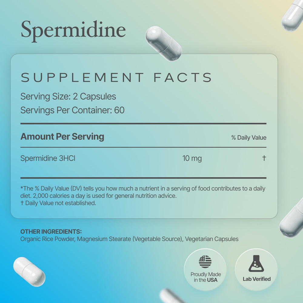 Prime Powders Spermidine label close-up highlighting 99% purity.