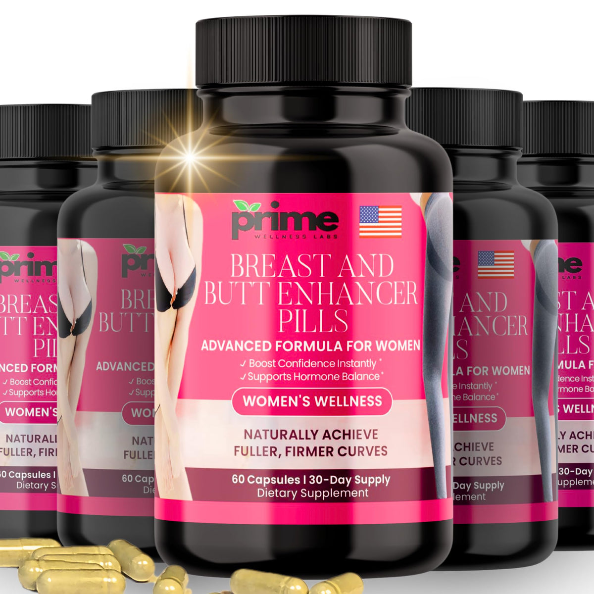 Prime Wellness Labs bottle on a clean surface illustrating natural curves support for women