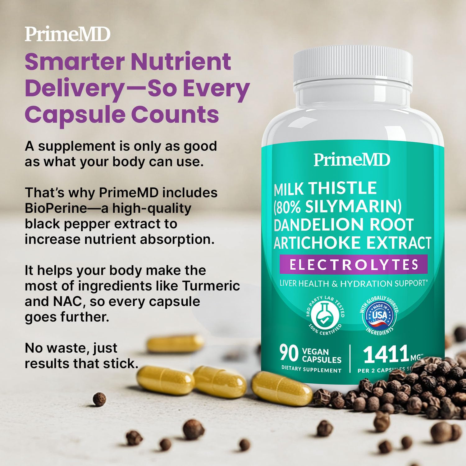 Turmeric component detail on PrimeMD bottle label