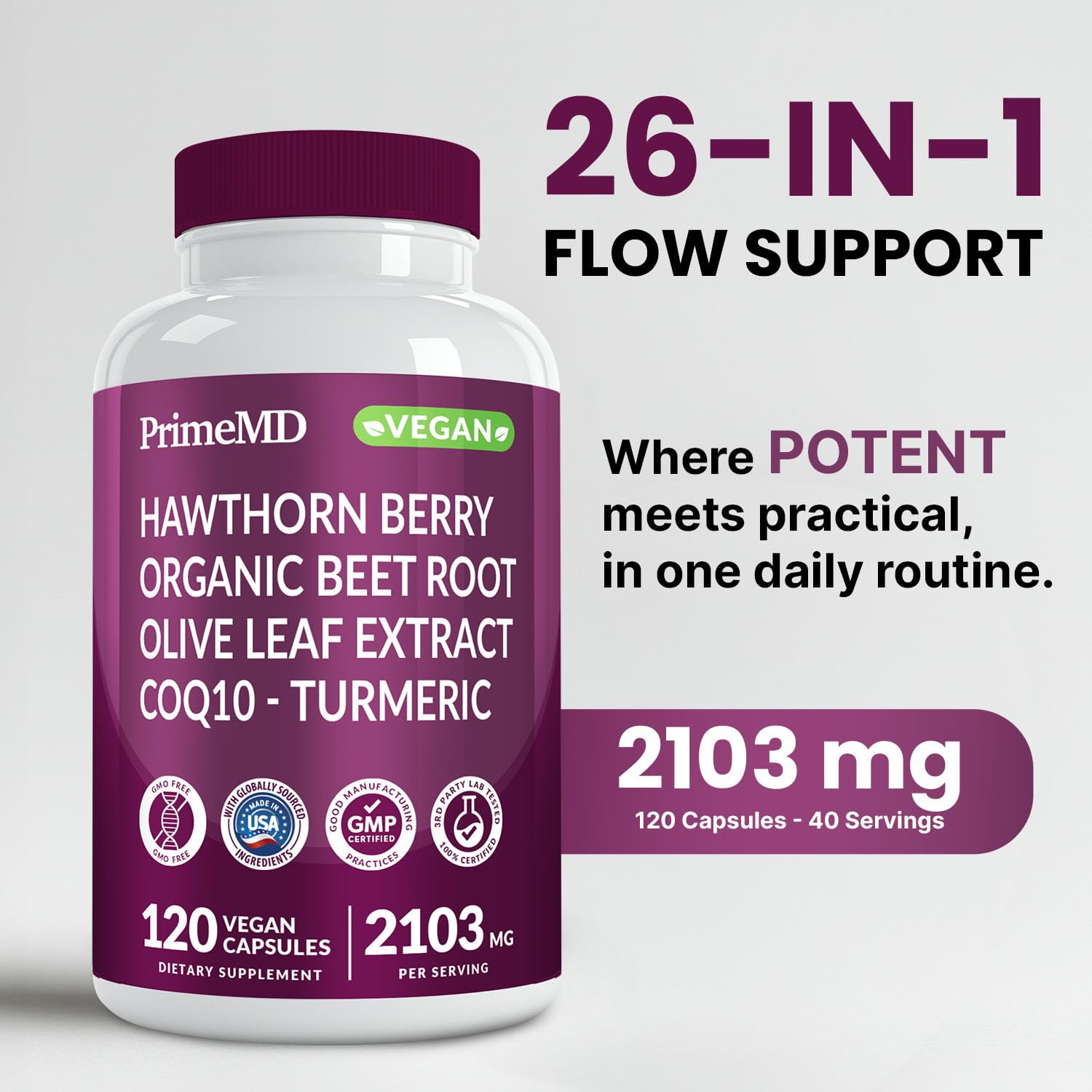 PrimeMD capsules closeup ready for daily use in an active lifestyle.
