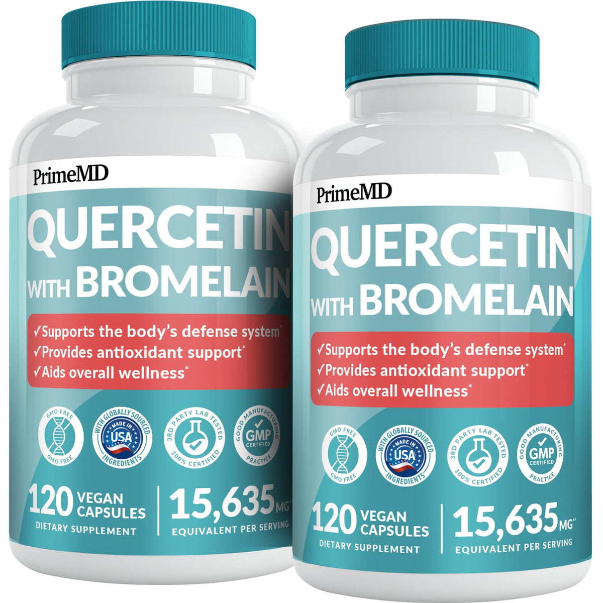 PrimeMD 28-in-1 quercetin bromelain bottle front showing full product package for daily immune support
