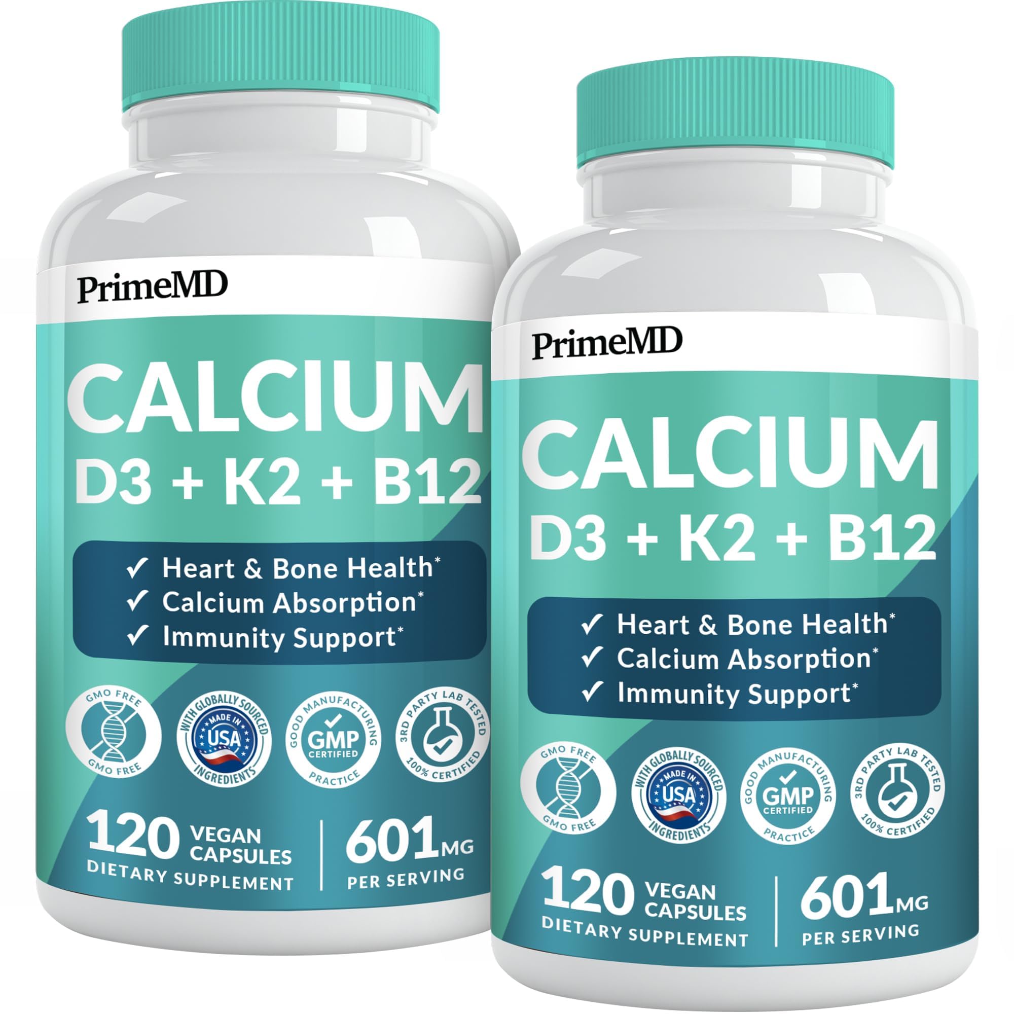 PrimeMD 4-in-1 calcium bottle front for daily bone support.