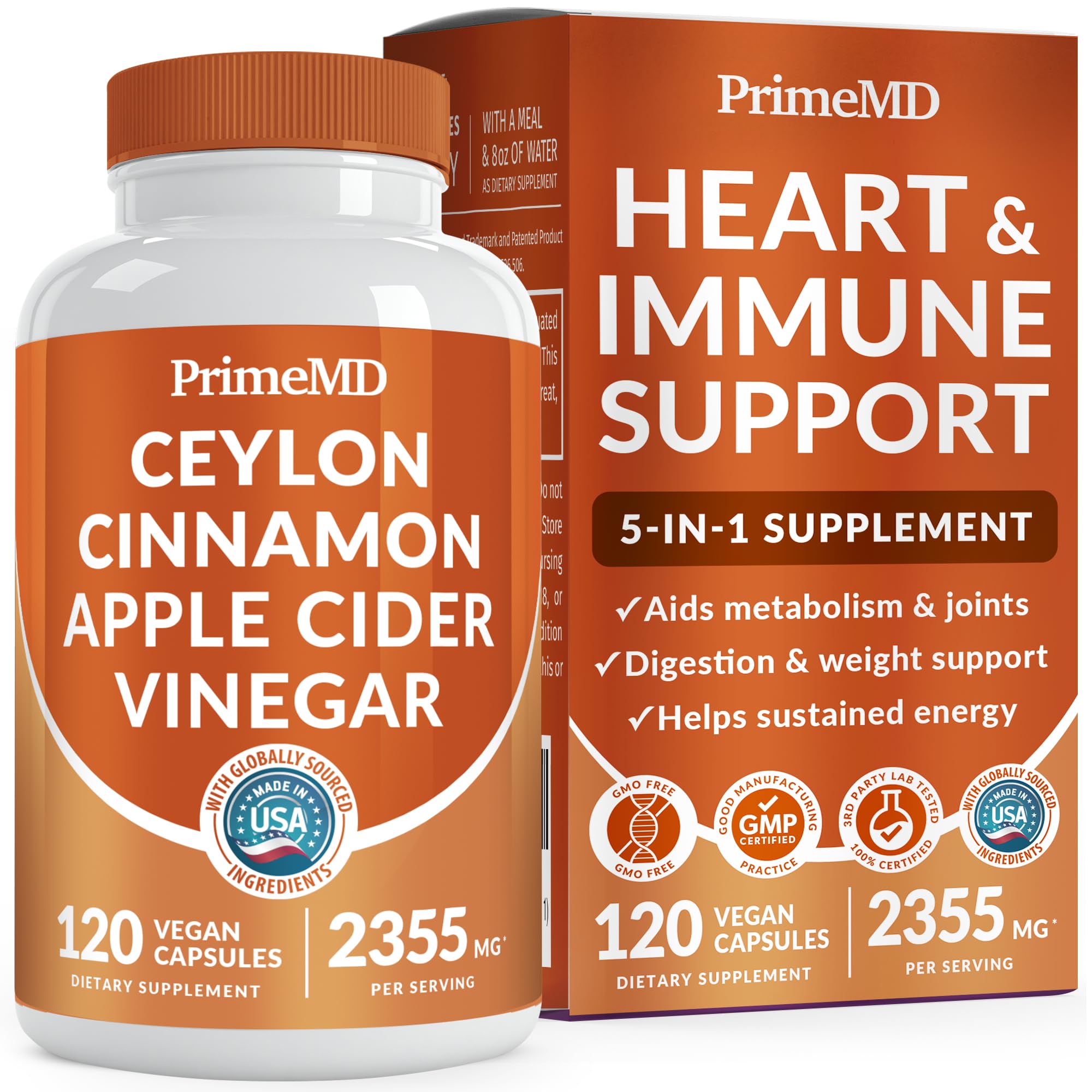 PrimeMD 5-in-1 Cinnamon bottle pour for easy daily intake.