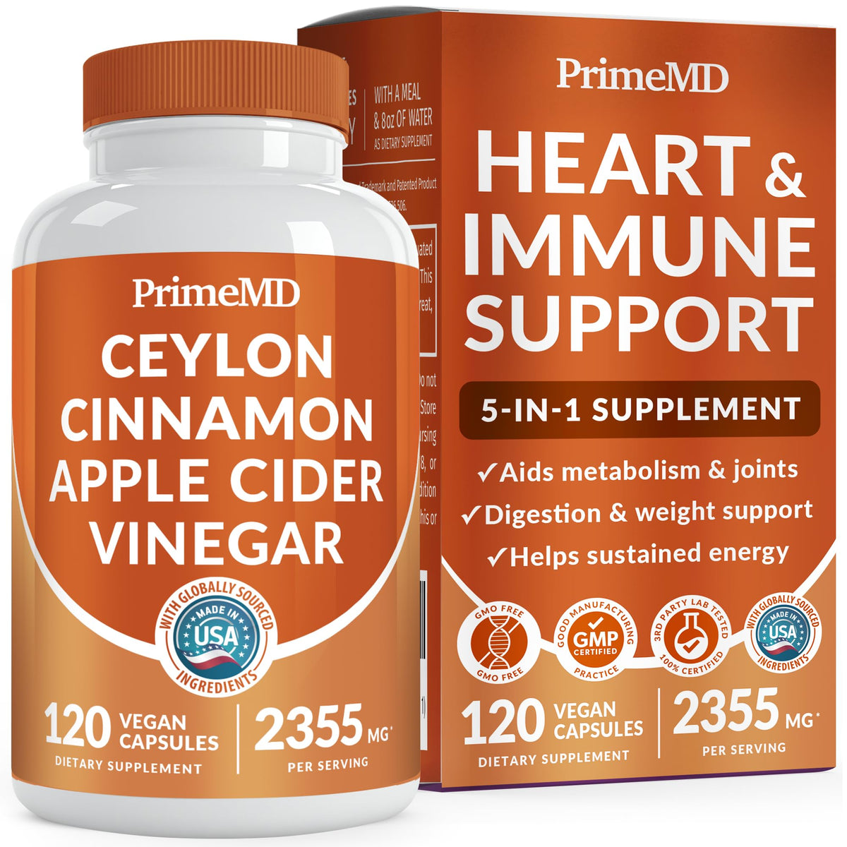 PrimeMD 5-in-1 Cinnamon bottle pour for easy daily intake.