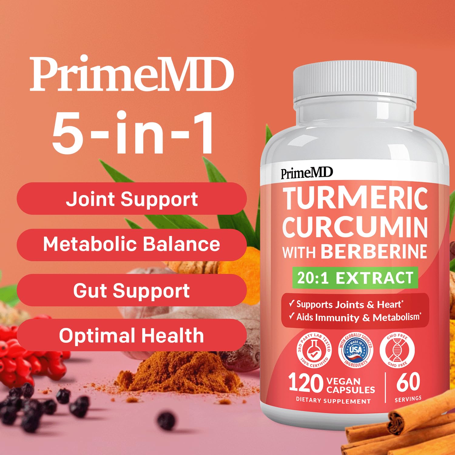 PrimeMD berberine capsules closeup highlights digestive support and gut balance.