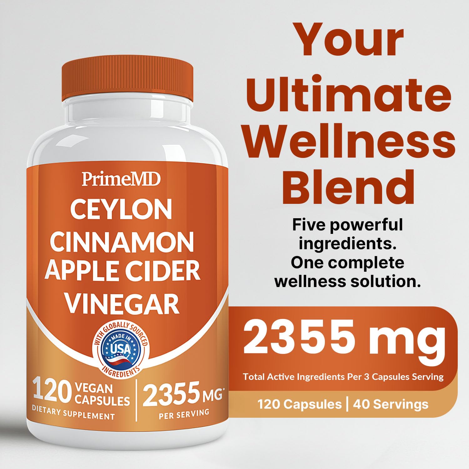 PrimeMD Cinnamon capsules being poured for daily intake routine