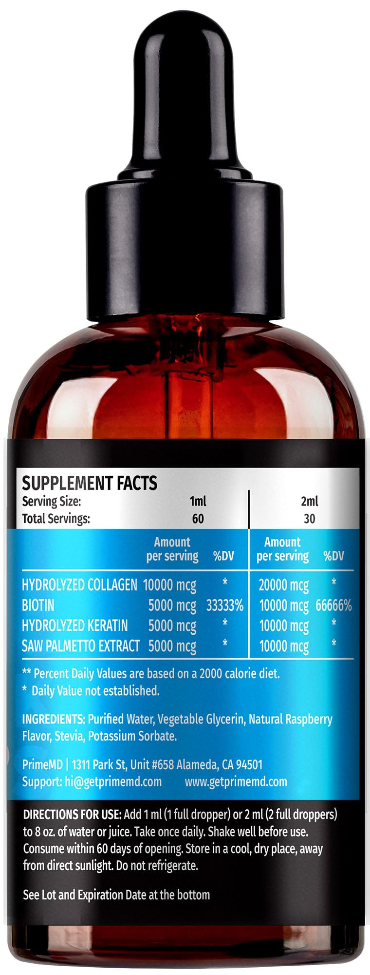 PrimeMD High-concentration ingredients graphic emphasizing 50k mcg per dropper
