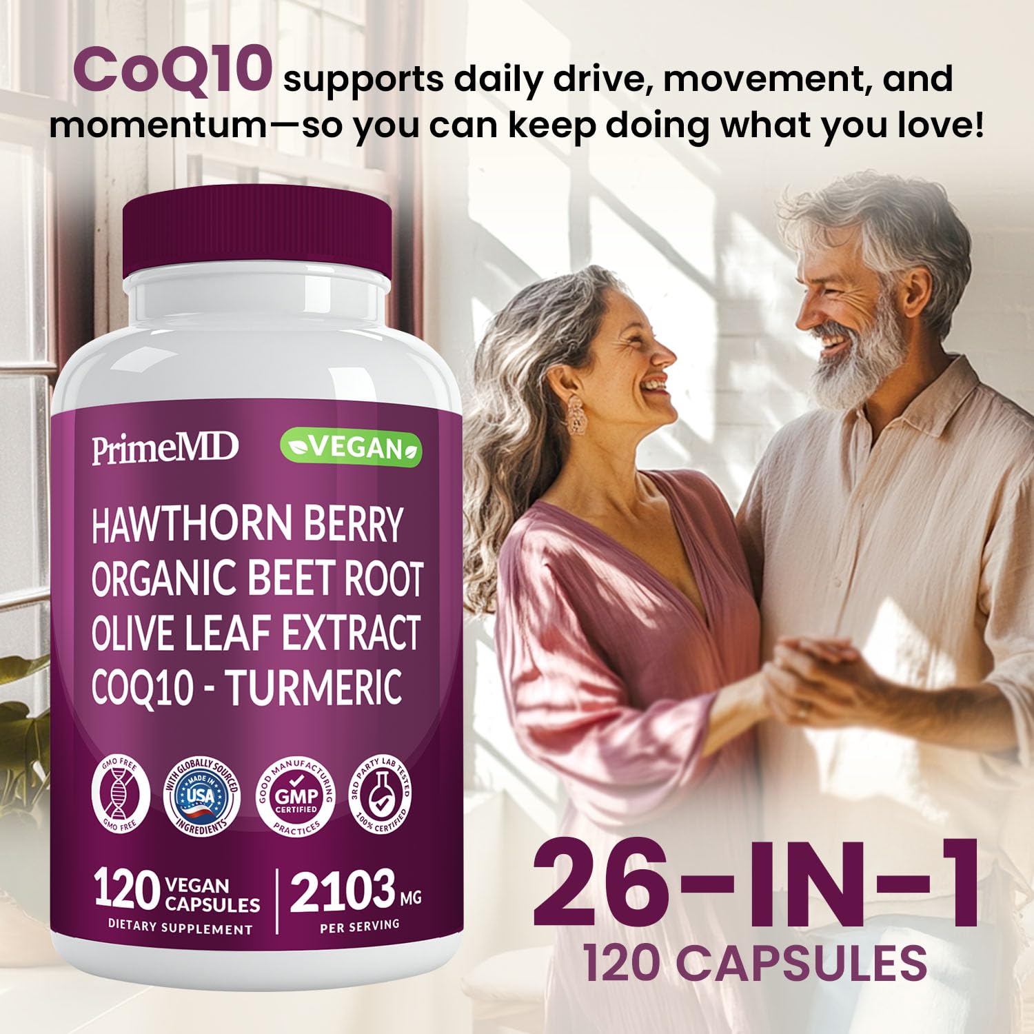 PrimeMD hawthorn berry extract bottle indicating heart and circulation support.