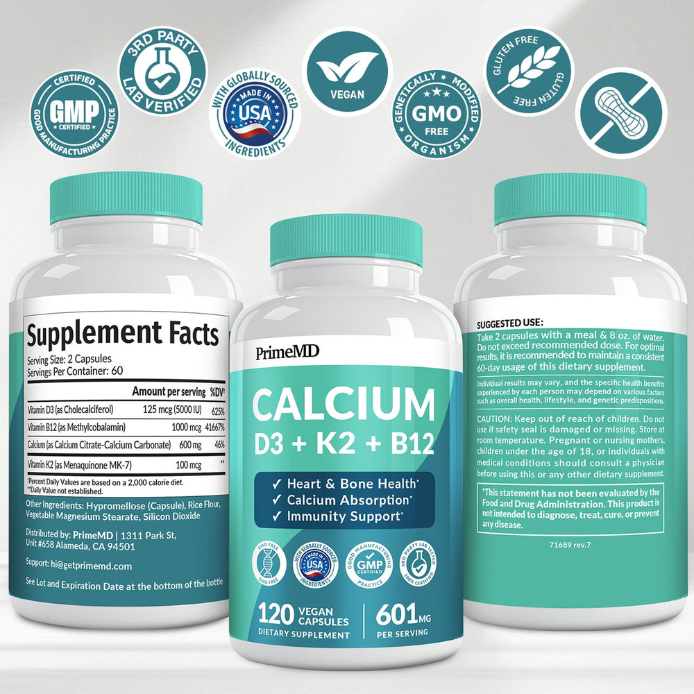 PrimeMD 4-in-1 calcium bottle in a lifestyle shot for everyday use.