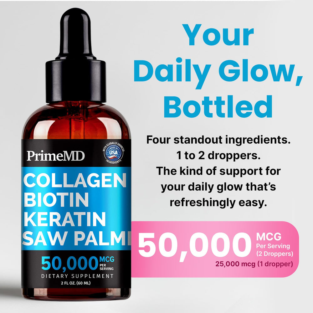 PrimeMD dropper dispenses collagen with raspberry flavor for easy daily use.