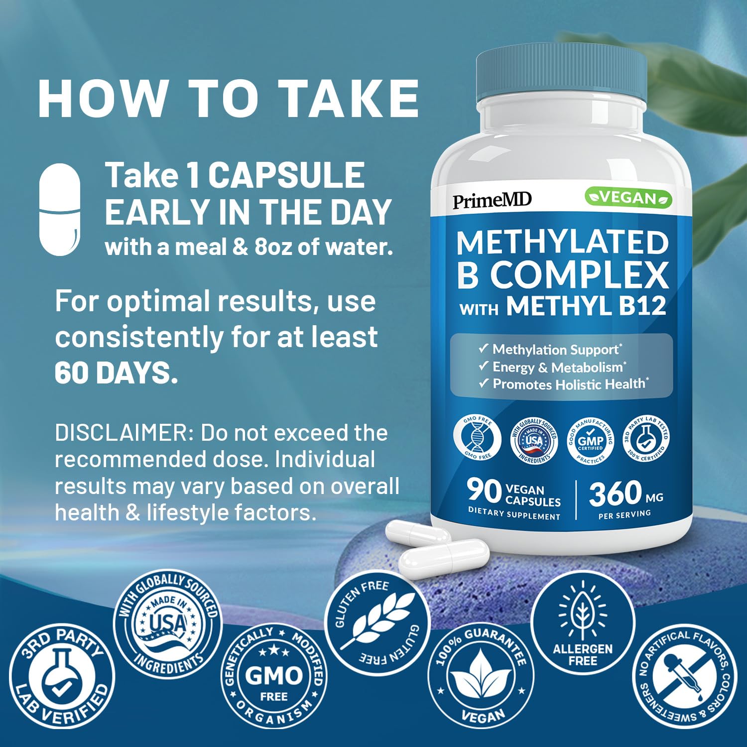PrimeMD Methylated B Complex packaging box showing value and 90 servings.