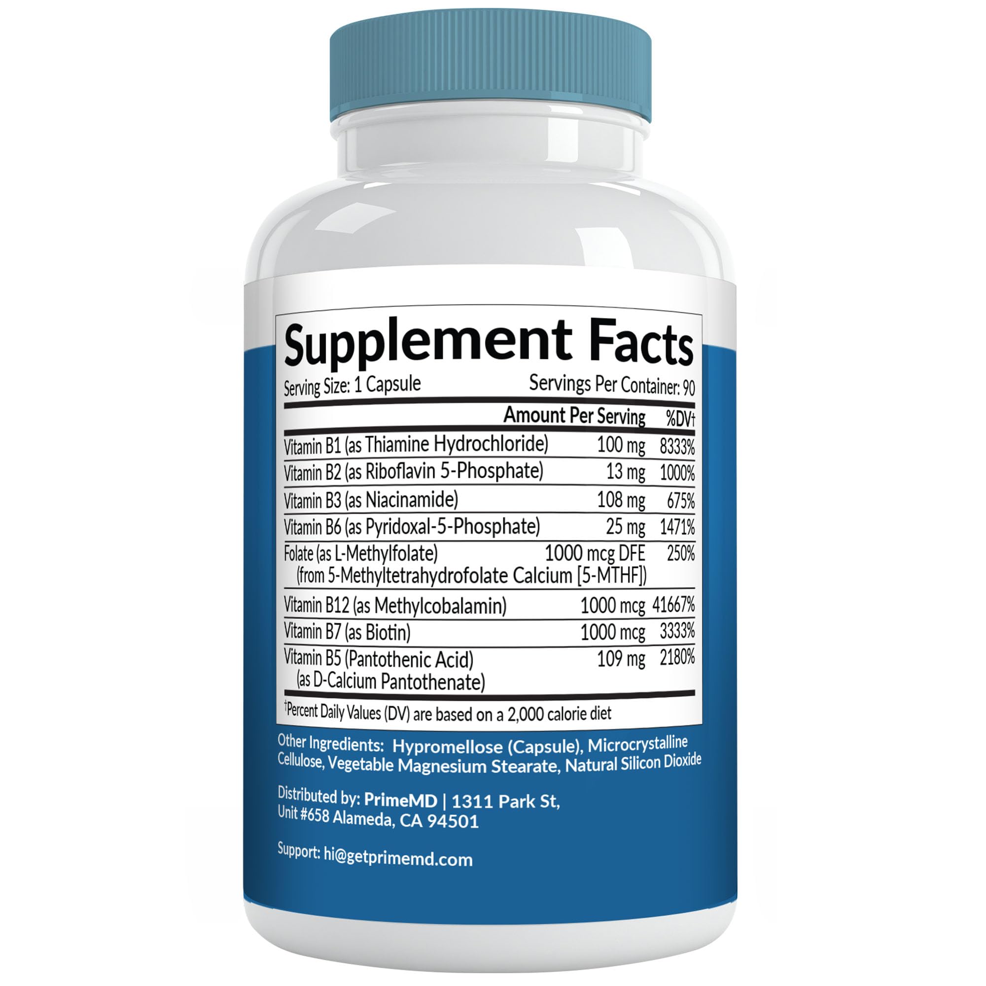 PrimeMD Methylated B Complex bottle on shelf with clear labeling.