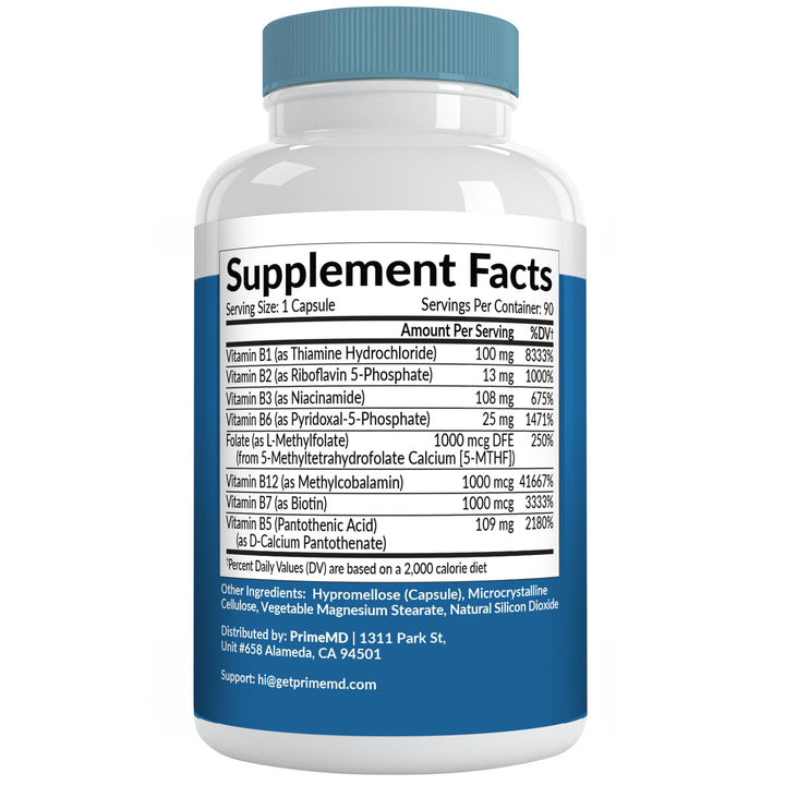 PrimeMD Methylated B Complex bottle on shelf with clear labeling.