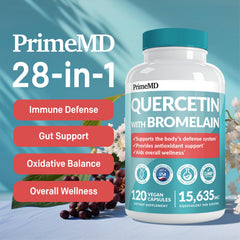 PrimeMD quercetin bromelain capsules close-up highlighting capsule shape and texture