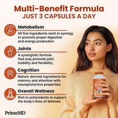 PrimeMD Turmeric Panax Ginseng blend suggests natural energy support.