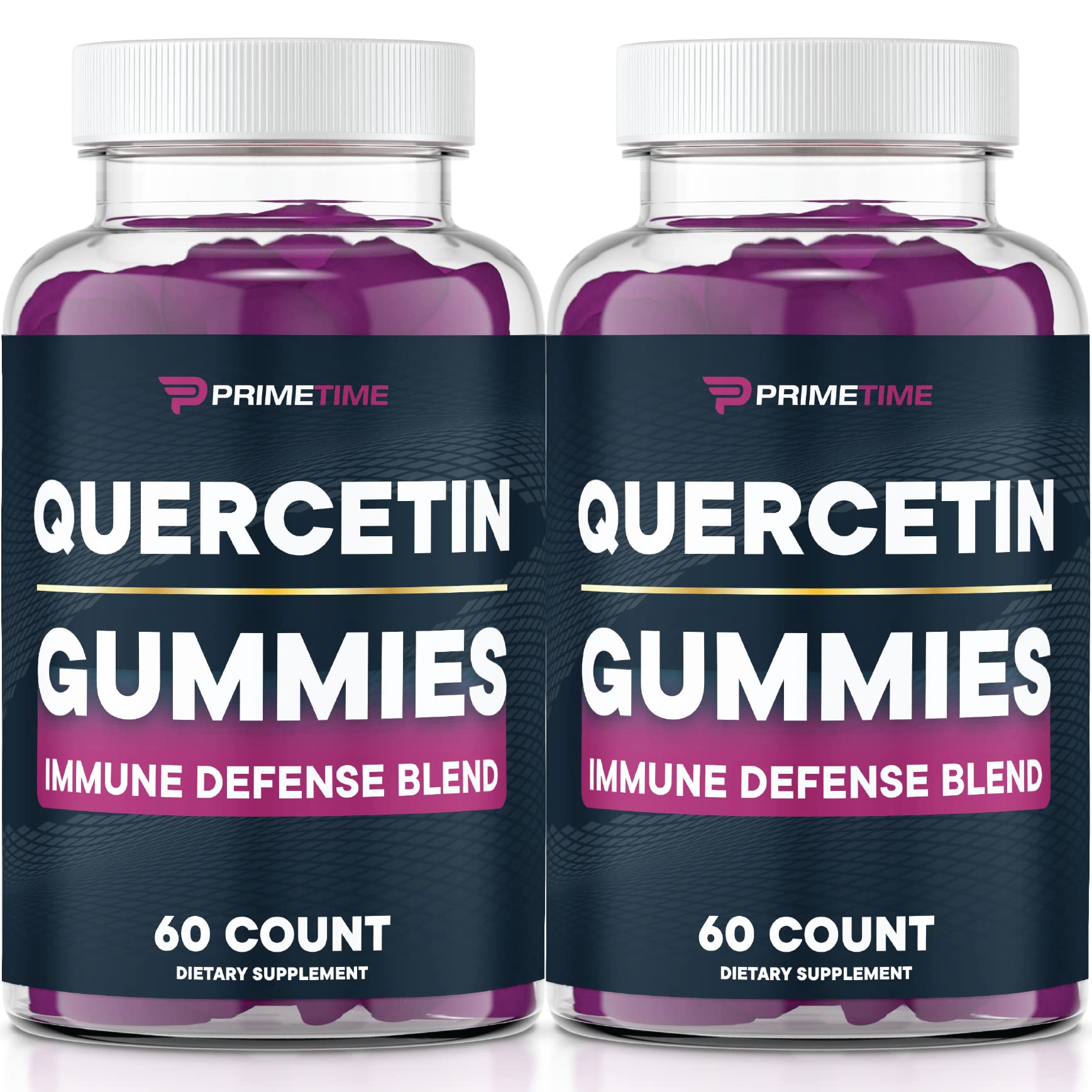 Primetime Sports quercetin gummies bottle showing 120-count for daily immune support.