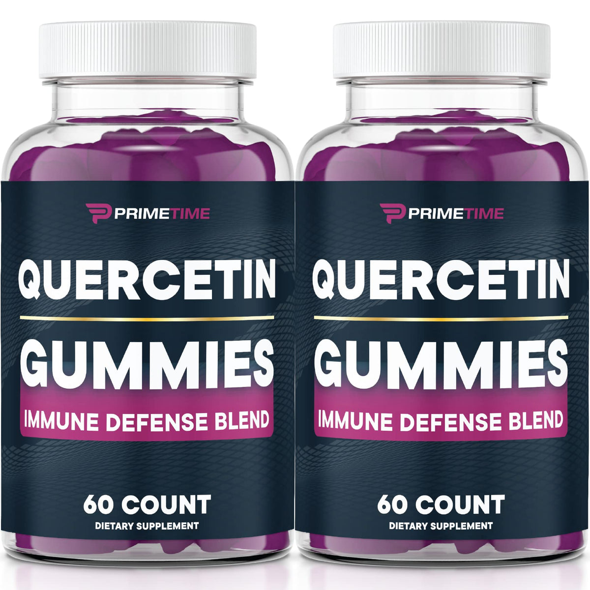 Primetime Sports quercetin gummies bottle showing 120-count for daily immune support.
