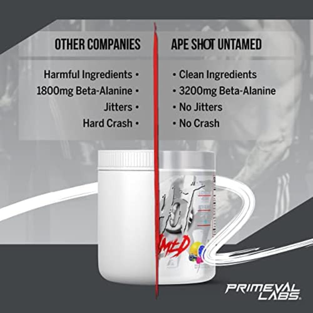 Ape Untamed scoop in water showing quick-mix pre workout action.