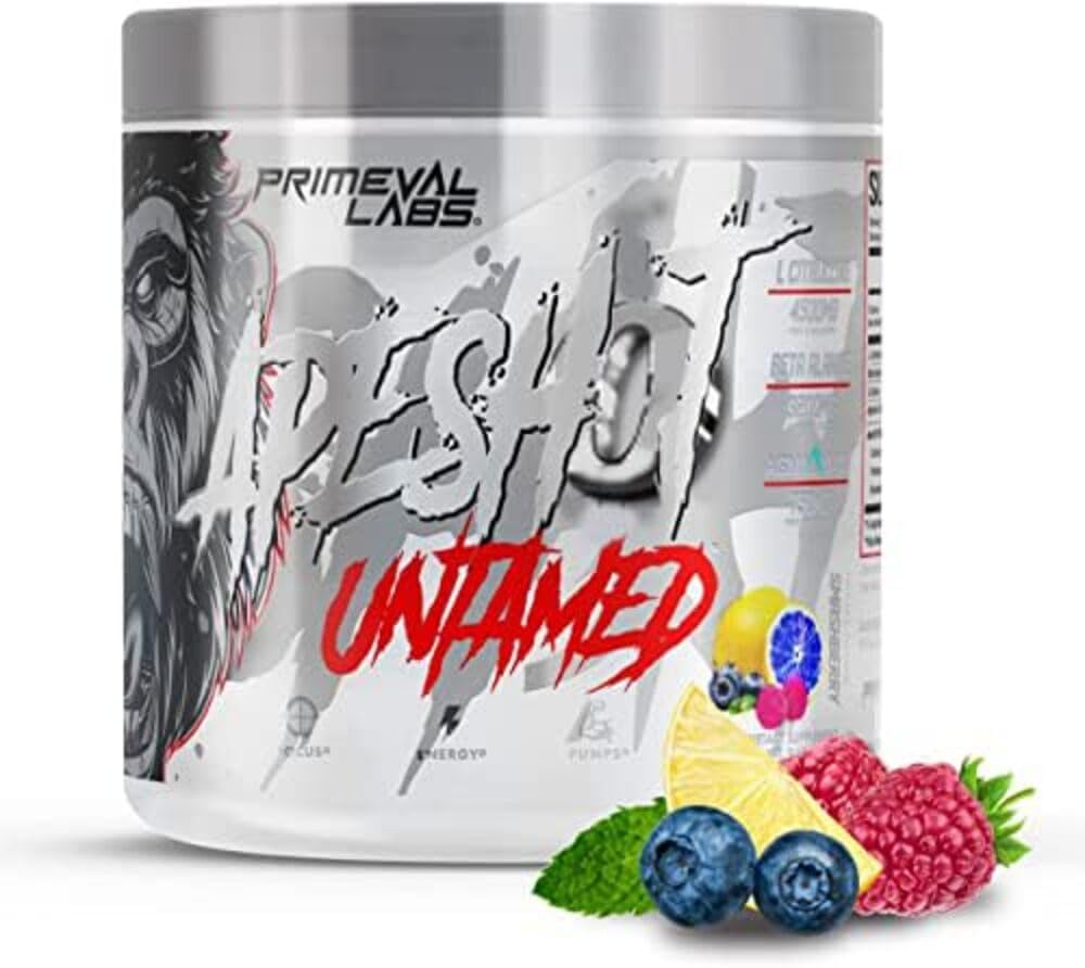 Primeval Labs Ape Untamed powder tub with Smashberry flavor for steady energy.