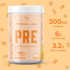Primeval Labs PRE high-stim citrulline pump boost during sets.