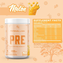 Primeval Labs PRE melon scoop dissolves quickly in water for smooth mixing.