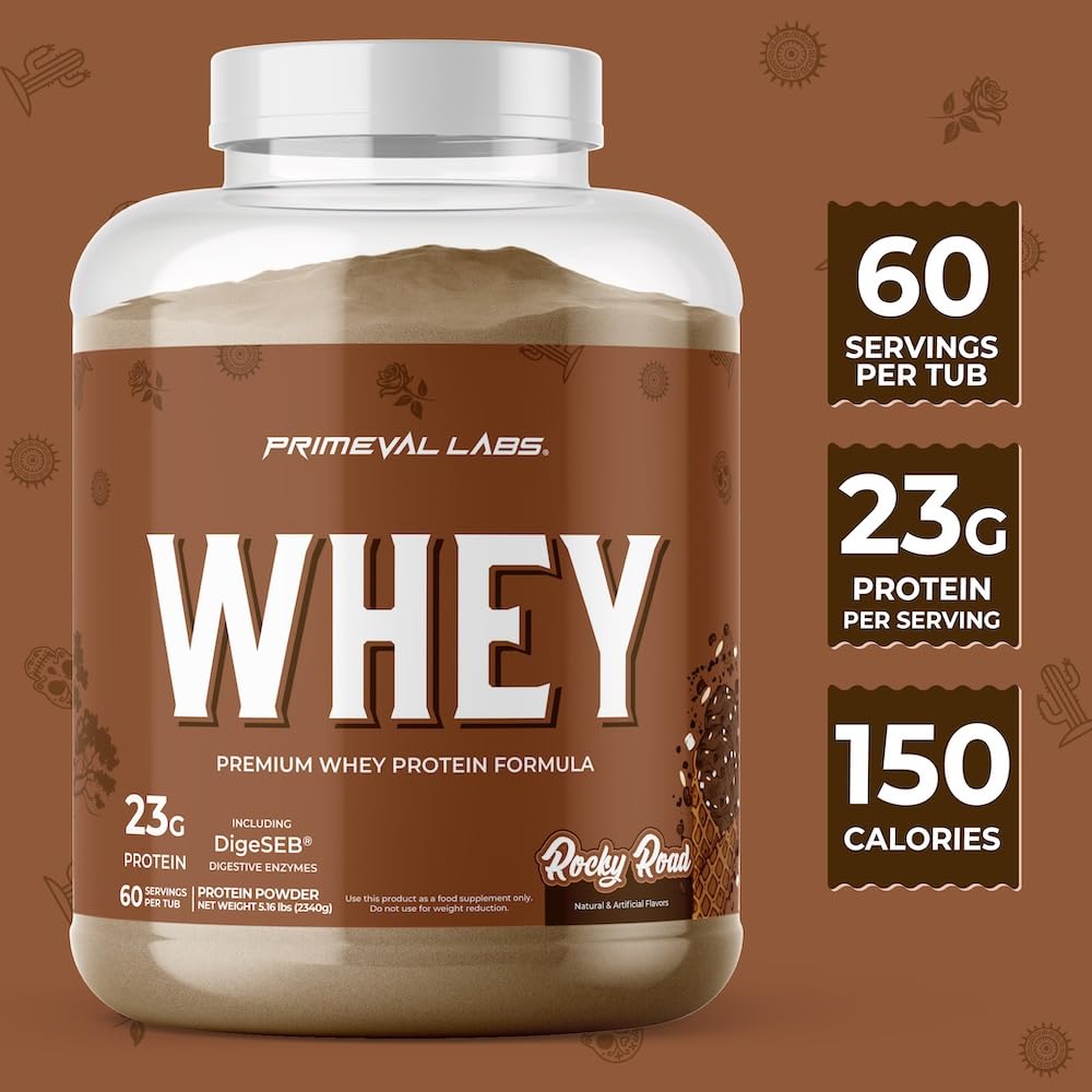 Creamy Primeval Labs Pure Whey Rocky Road shake in glass.
