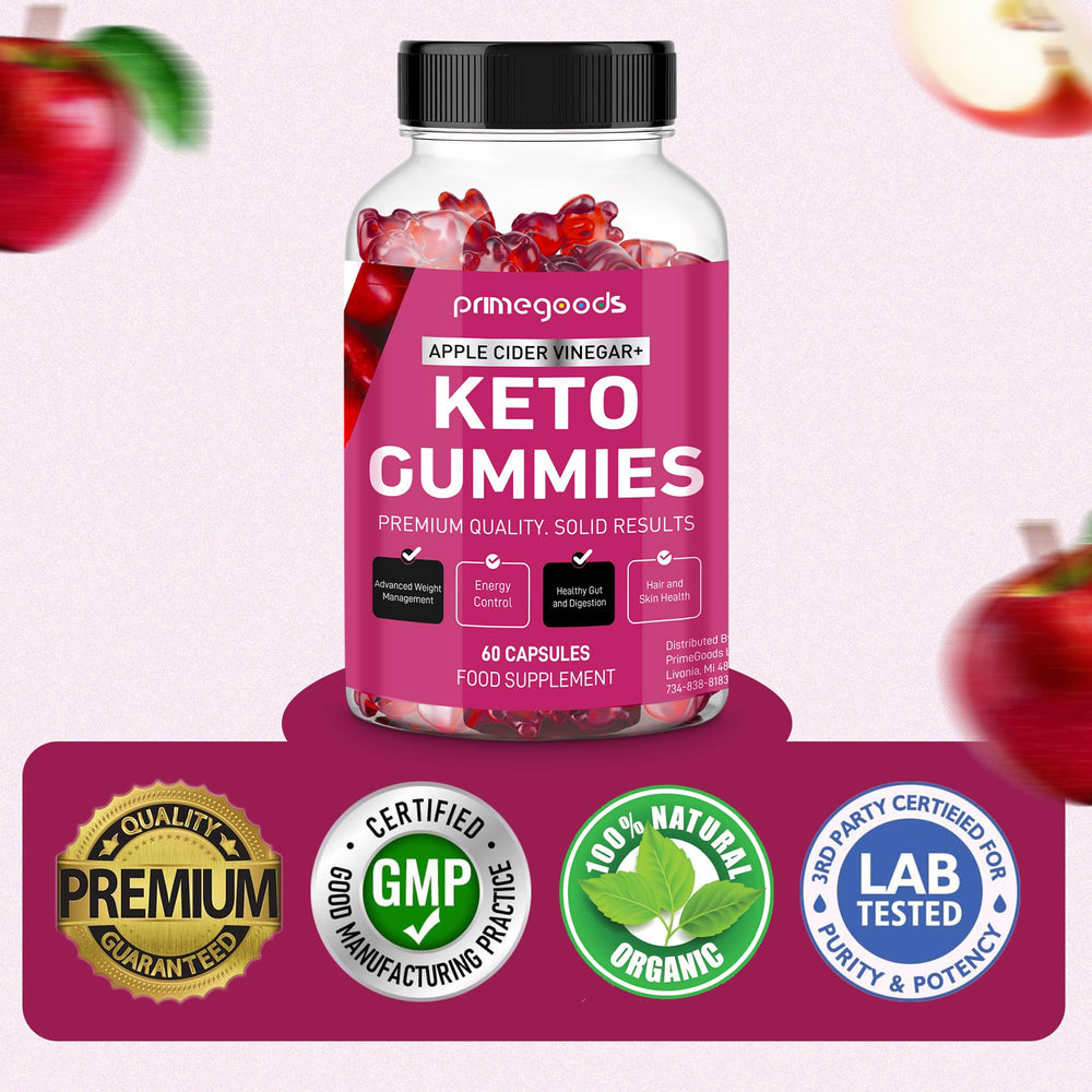 PrimeGoods Keto ACV Gummies with apple cider vinegar 1000mg for everyday metabolism.