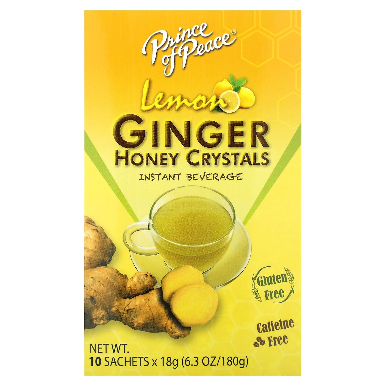 Prince of Peace lemon-ginger-honey sachets front of pack for quick warmth and soothing comfort