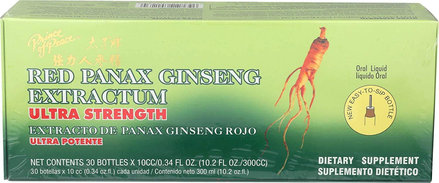 Prince Of Peace Red Panax Ginseng Extractum Ultra Strength bottle front supports energy and focus