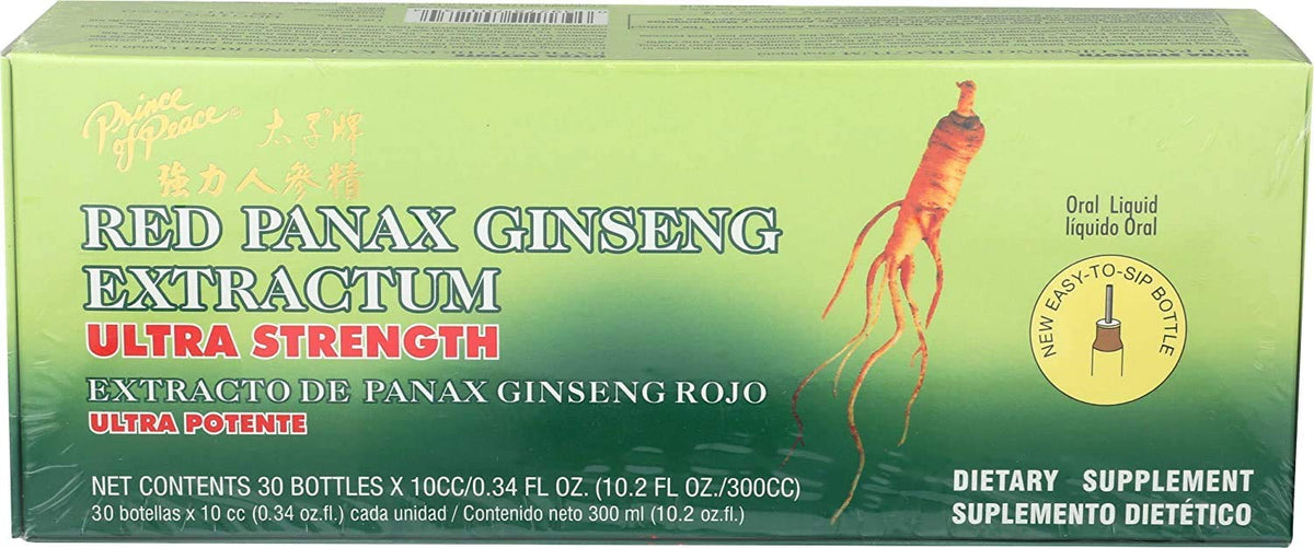 Prince Of Peace Red Panax Ginseng Extractum Ultra Strength bottle front supports energy and focus