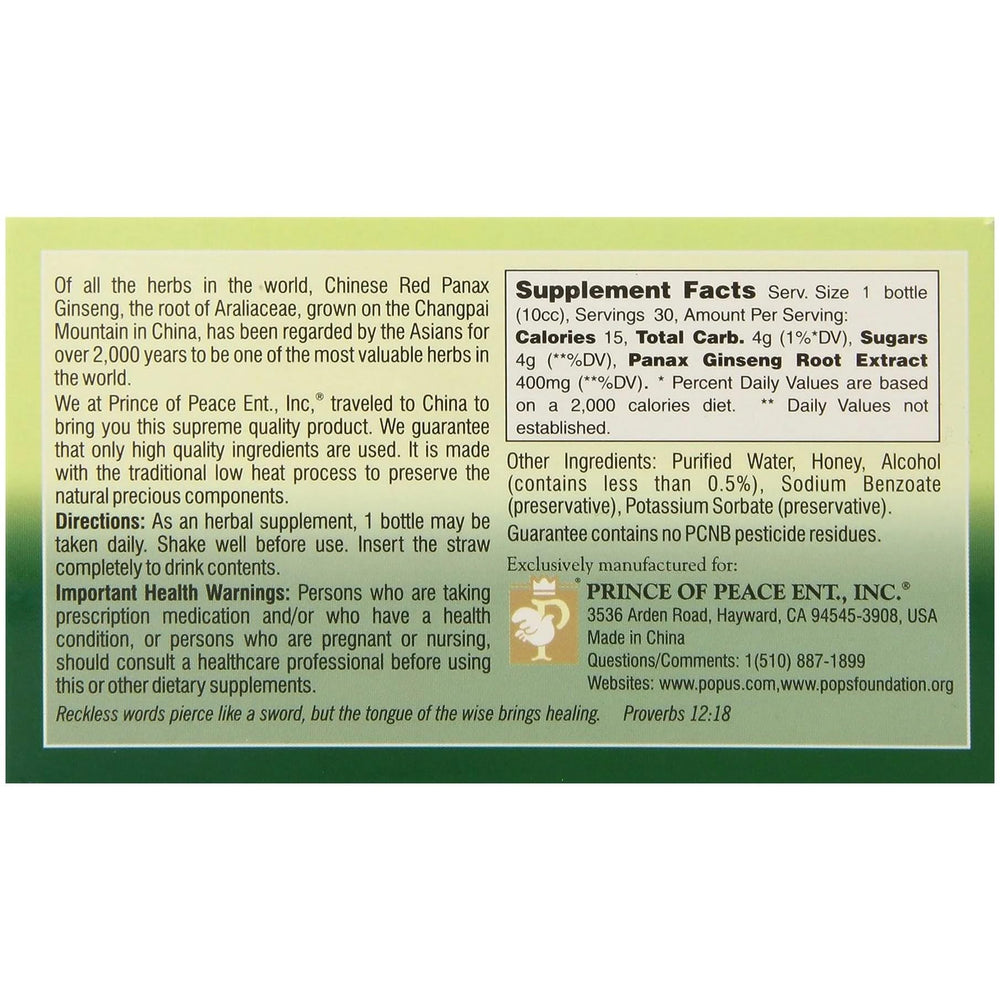 Prince of Peace red Panax ginseng shot beside a glass for daily ritual.