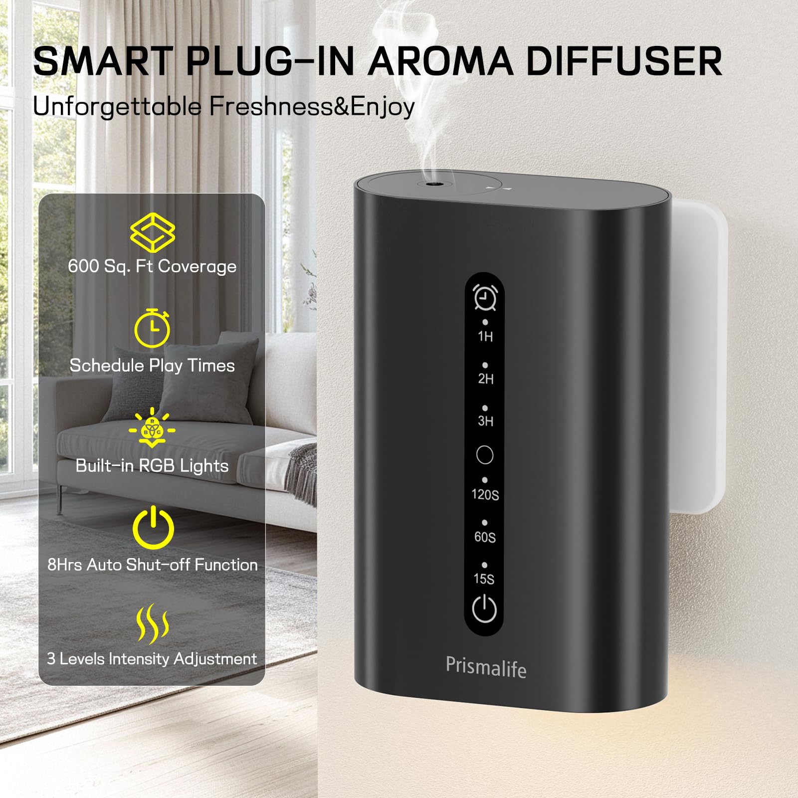 Prismalife diffuser misting levels 15/60/120 seconds