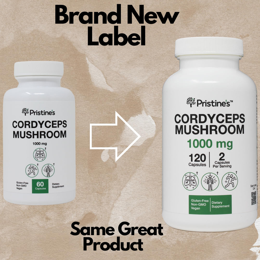 PRISTINE'S Cordyceps capsules close-up showing smooth capsules for endurance-friendly use