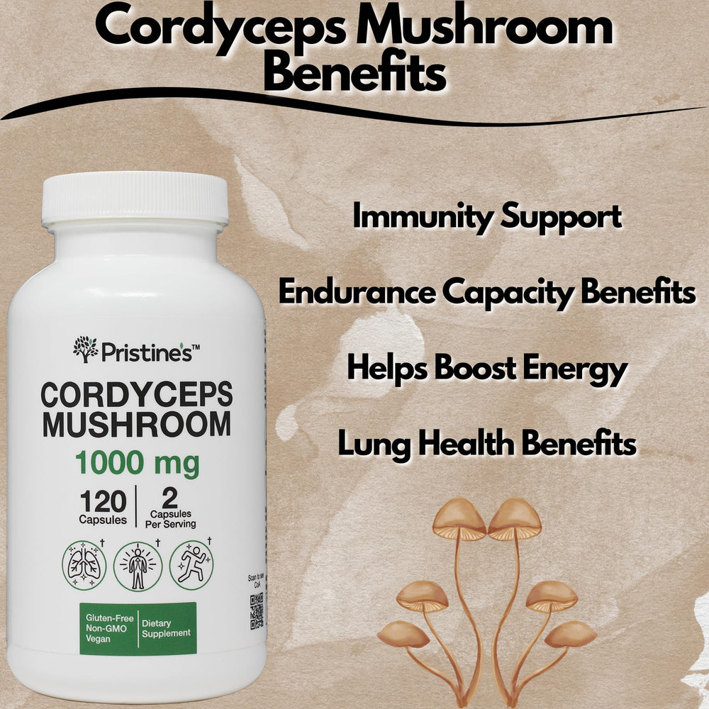 Pouring PRISTINE'S Cordyceps capsules from the bottle for on-the-go workouts