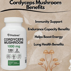 Pouring PRISTINE'S Cordyceps capsules from the bottle for on-the-go workouts