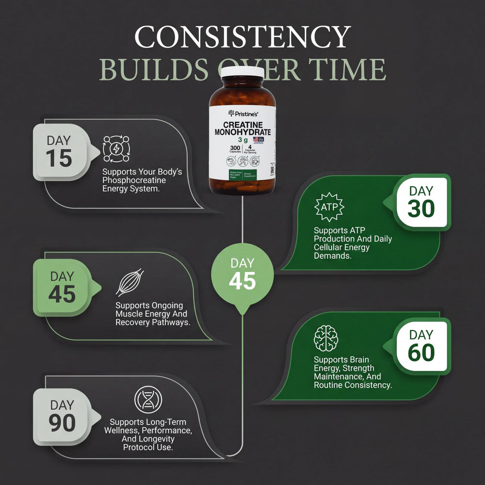 Pristine's Creatine Monohydrate Capsules estante de gimnasio con producto listo