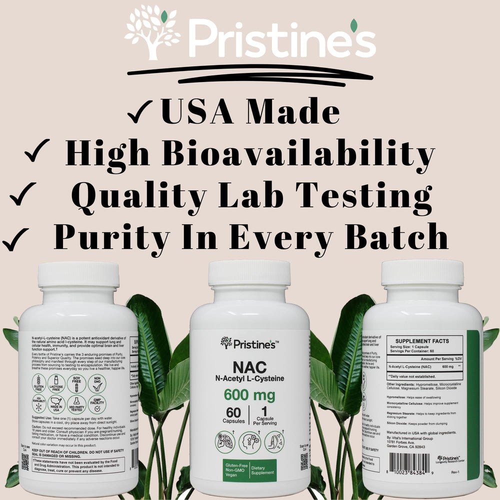 PRISTINE'S NAC capsules being poured for daily antioxidant support