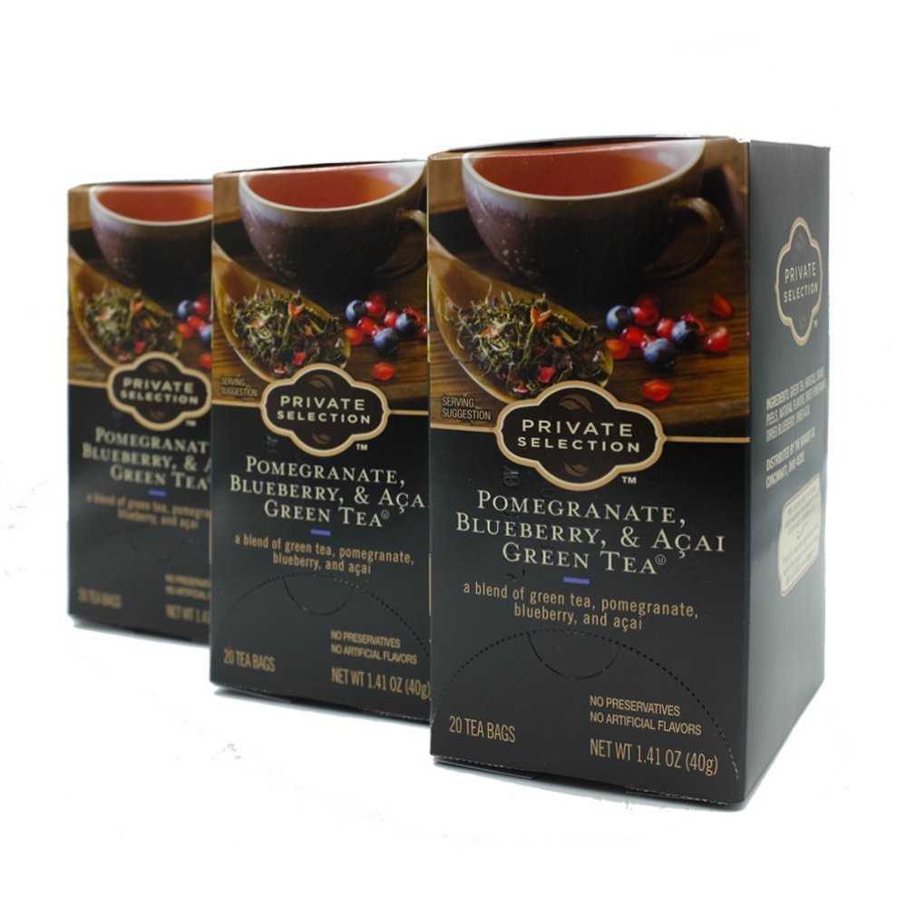 Private Selection Pomegranate Blueberry Acai Green Tea tea-steeping scene with bright aroma.