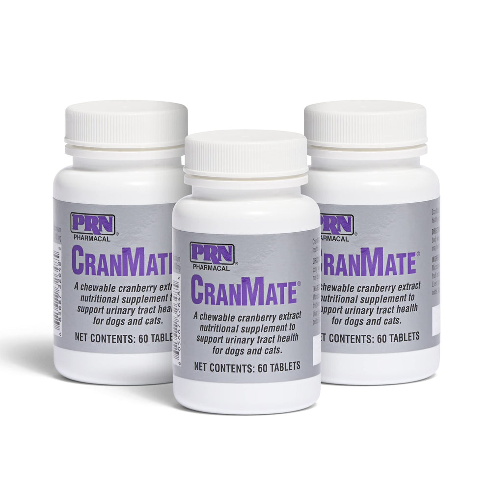 PRN CranMate chew tablets with cranberry flavor for pet urinary support.