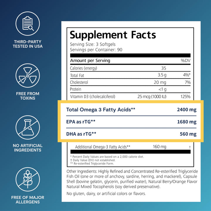 PRN De3 bottle closeup showcases softgel capsules designed for easy swallowing.