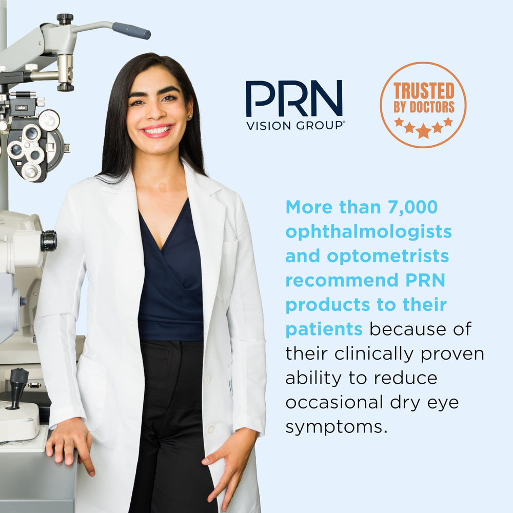 PRN De3 tear nutrition benefits image suggests eye-supporting nutrients for everyday use.