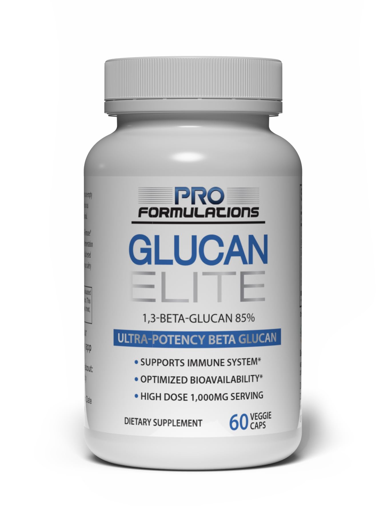 Pro Formulations MD Glucan Elite bottle close-up highlighting 60 capsules for daily immune support