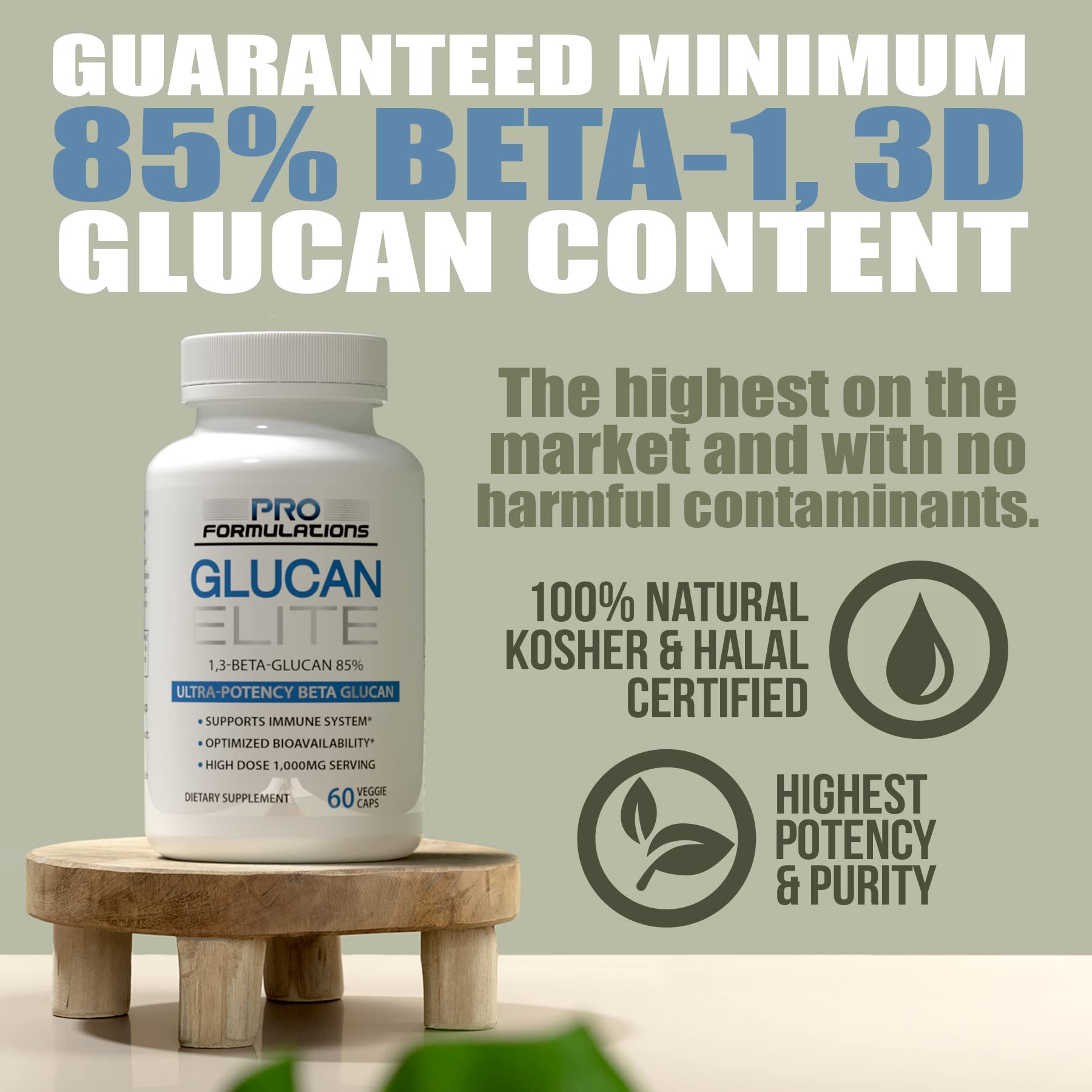 Pro Formulations MD Glucan Elite capsules on a clean label backdrop emphasize high-potency beta glucan