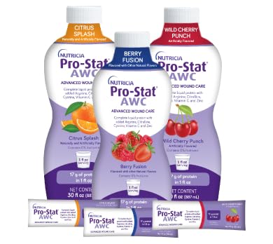 Pro-Stat AWC case pack showing four bottles for daily wound care nutrition.
