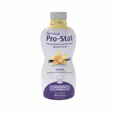Pro-Stat Concentrated Liquid Protein vanilla bottle on kitchen counter for convenient intake
