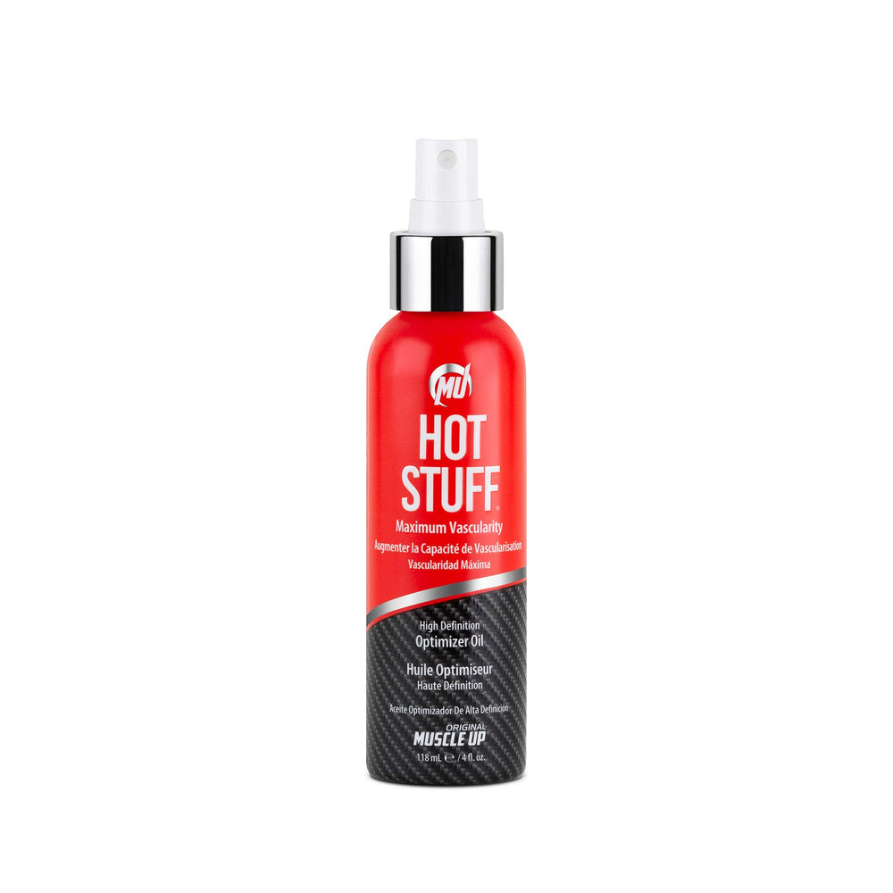 Pro Tan Hot Stuff bottle being applied to skin for backstage shine.