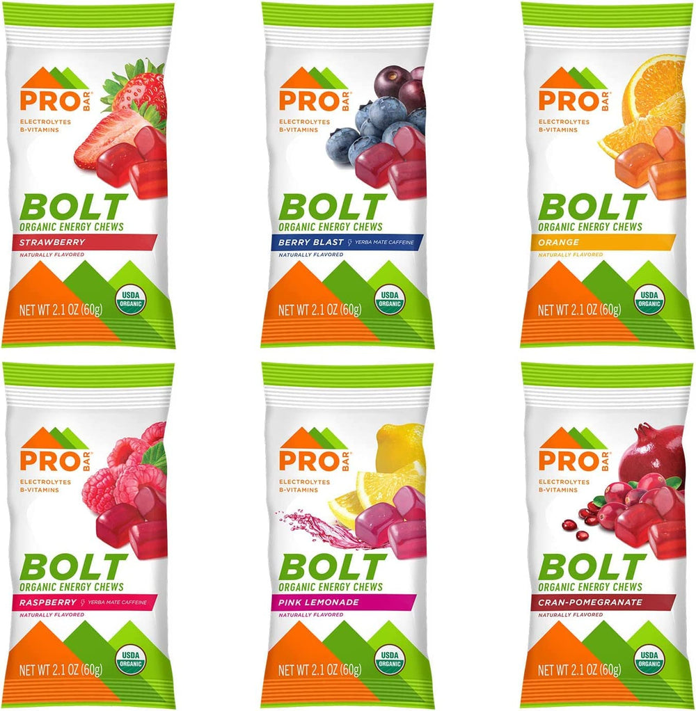 Probar BOLT Berry Blast energy chews for flavorful daily vigor.