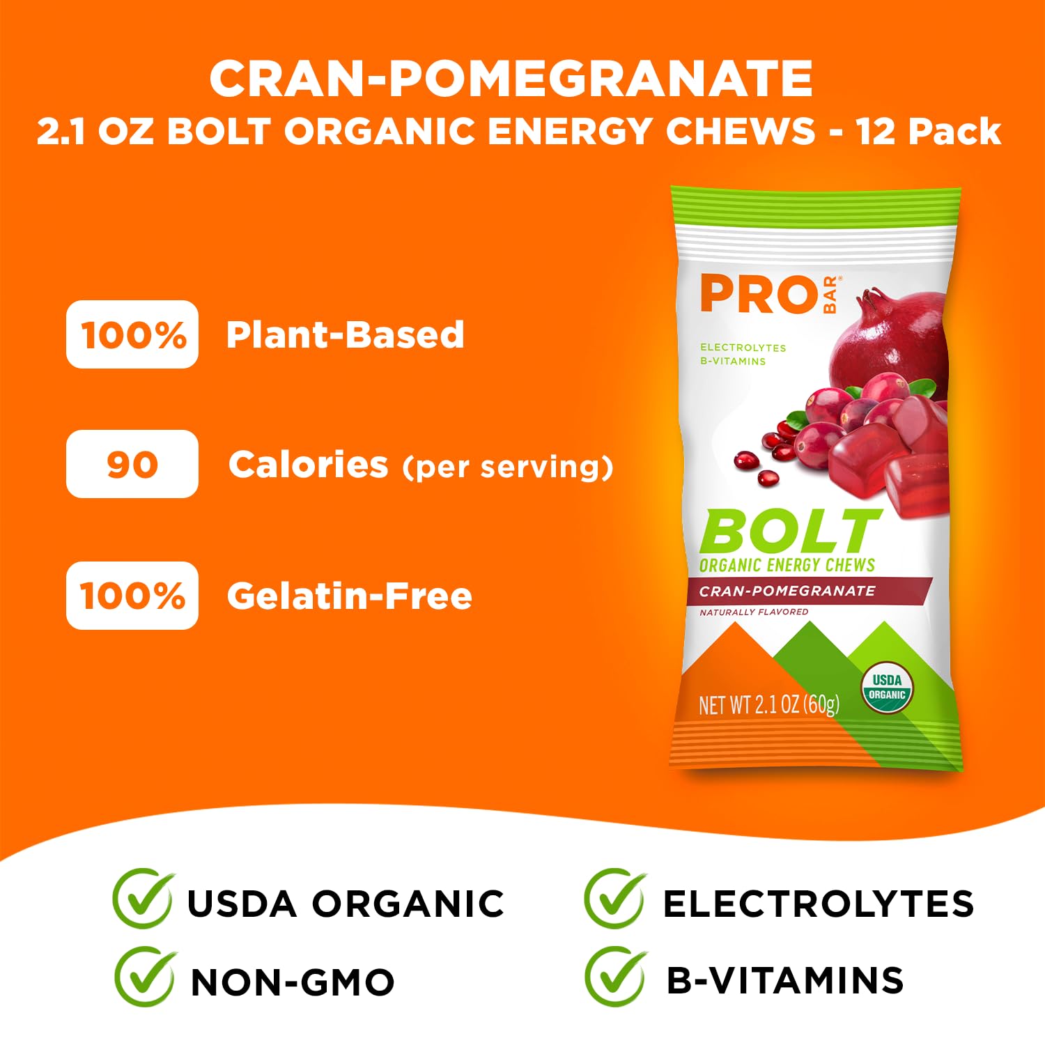 PROBAR Bolt organic energy chews ingredients on pack